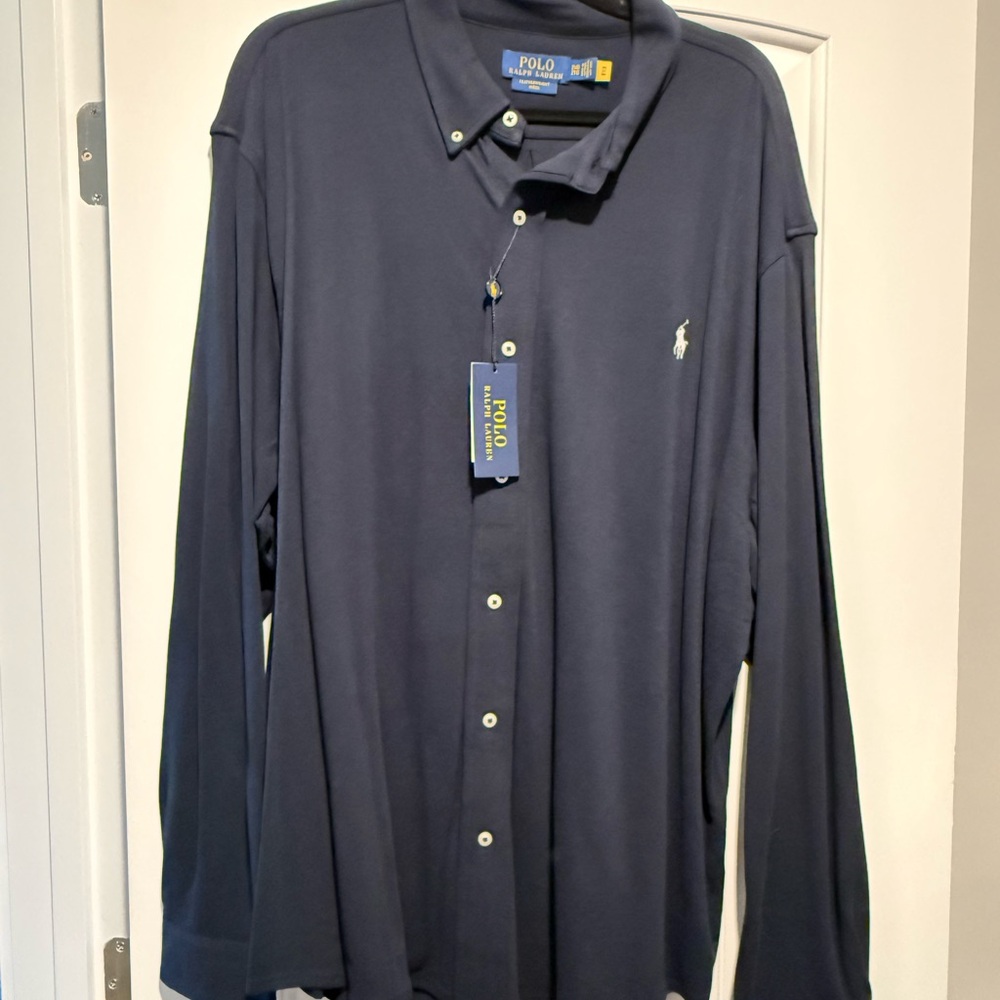 Polo by Ralph Lauren Long Sleeve Button-Down Shirt in Navy with Pony Logo